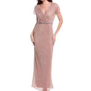 NWT Mac Duggal 93787 Lattice Beaded Short Sleeve Dress Rose Pink Size 8